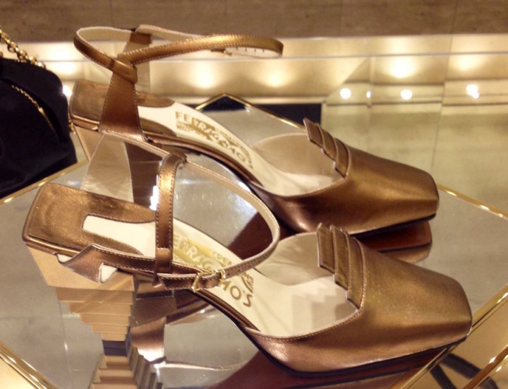 erragamo Gold Pyramid Sandals