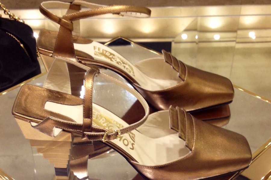 erragamo Gold Pyramid Sandals