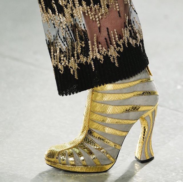 Rodarte NYFW SS16 gold striped ankle boots