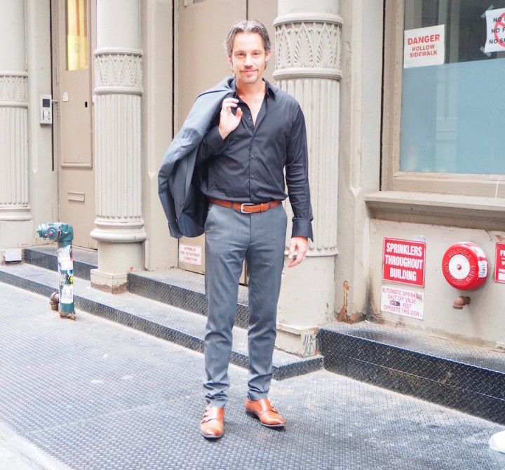 German Guy in SOHO 3 buckle Cognac Monk Straps